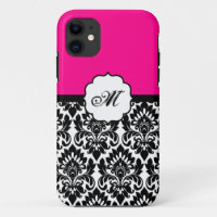 Zwart "Hot Pink" Damask Lace ID™ iPhone 5 Hoesje