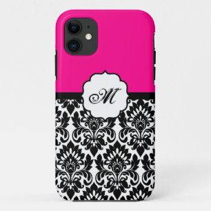 Zwart "Hot Pink" Damask Lace ID™ iPhone 5 Hoesje