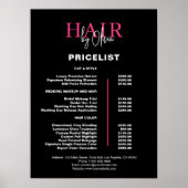 Zwart Hot Pink Hair prijslijst Poster (Voorkant)