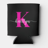 Zwart Hot Pink Monogram Blikjeskoeler (Voorkant)