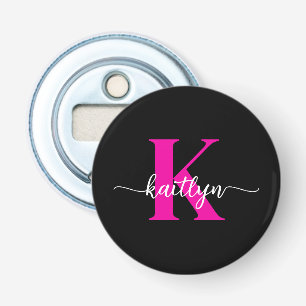 Zwart Hot Pink Monogram Button Flesopener