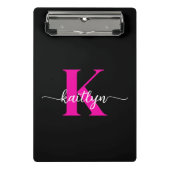 Zwart Hot Pink Monogram Mini Klembord (Voorkant)