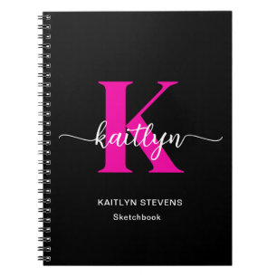 Zwart Hot Pink Monogram Schetsboek Notitieboek