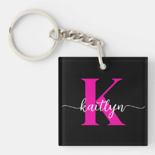 Zwart Hot Pink Monogram Sleutelhanger