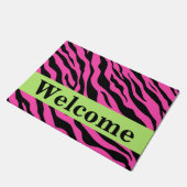 Zwart Hot Roze Groene Zebra Huidpatroon Welkom Deurmat (Schuin)