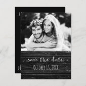 Zwart Hout SAVE DE DATUM Glam rustieke bruiloft fo Aankondigingskaart (Voorkant / Achterkant)