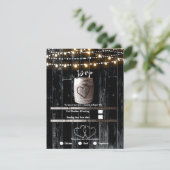 Zwart Hout String Lights Barrel Bruiloft RSVP Kaart (Staand voorkant)