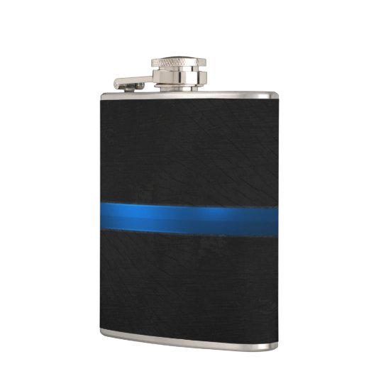 Zwart hout uiterlijk dunne blauwe lijn heupfles (Links)