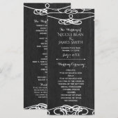 Zwart hout & wit vintage huwelijksprogramma programma (Voorkant / Achterkant)