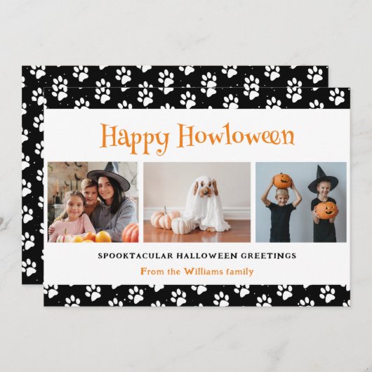 Zwart huisdier 3 foto Halloween Feestdagenkaart (Voorkant / Achterkant)