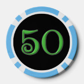 Zwart Iers lichtblauw 50 gestreepte pokerchip (Achterkant)