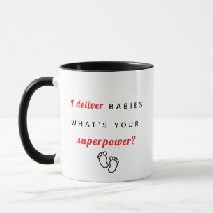 Zwart "Ik lever baby's - Wat is uw Superpower?" Mok