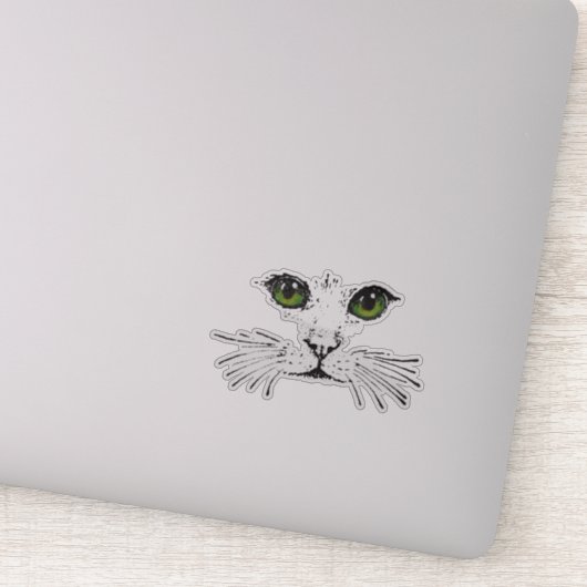 Zwart Illustratie Kat Gezicht Whiskers Groene Ogen Sticker (Detail)