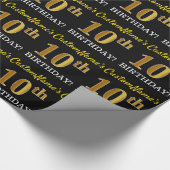 Zwart, Imitatie Goud "10e VERJAARDAG" Cadeaupapier (Hoek)