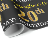 Zwart, Imitatie Goud "20e VERJAARDAG" Cadeaupapier (Rol Hoek)