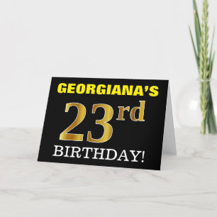Zwart, Imitatie Goud "23e VERJAARDAG" Kaart