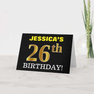 Zwart, Imitatie Goud "26th BIRTHDAY" Kaart