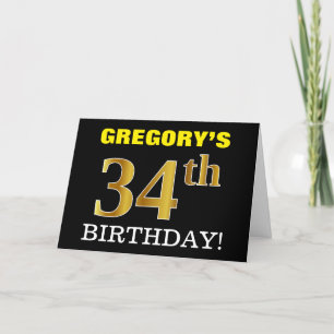 Zwart, Imitatie Goud "34e VERJAARDAG" Kaart