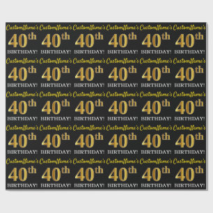Zwart, Imitatie Goud "40e VERJAARDAG" Cadeaupapier