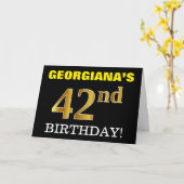 Zwart, Imitatie Goud "42e VERJAARDAG" Kaart (Gele Bloem)