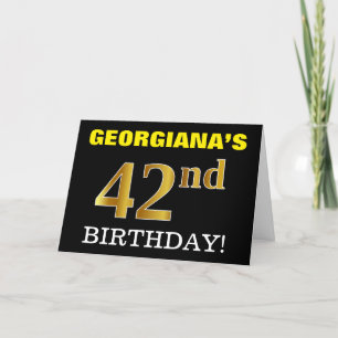 Zwart, Imitatie Goud "42e VERJAARDAG" Kaart