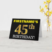 Zwart, Imitatie Goud "45th BIRTHDAY" Kaart (Gele Bloem)