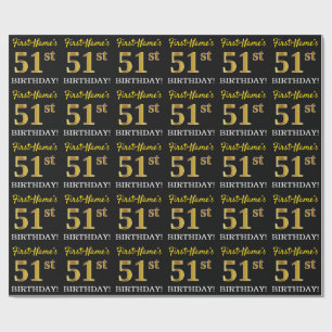 Zwart, Imitatie Goud "51ste VERJAARDAG" Cadeaupapier
