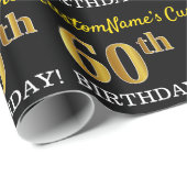 Zwart, Imitatie Goud "60e VERJAARDAG" Cadeaupapier (Rol Hoek)