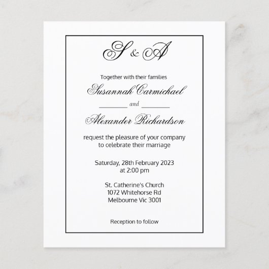 Zwart ingelijste monogrammen minimalistische budge flyer (Voorkant)