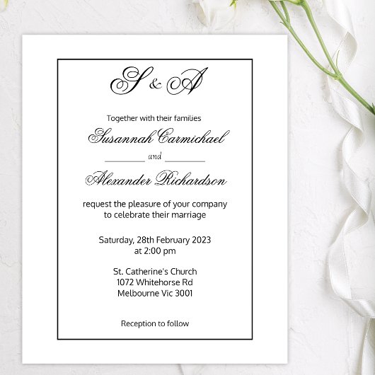 Zwart ingelijste monogrammen minimalistische budge flyer