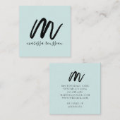 Zwart Initiaal voor penseelscript Naam Blauwe Roep Vierkante Visitekaartje (Voorkant / Achterkant)