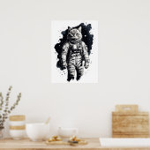 Zwart Inkt Astronaut Cat Design Poster (Keuken)