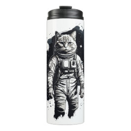 Zwart Inkt Astronaut Cat Design Thermosbeker