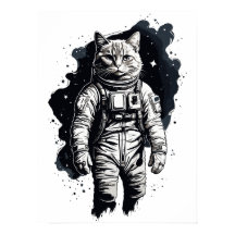 Zwart Inkt Astronaut Kat Ontwerp