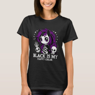Zwart is mijn gelukkige kleur gothische eenhoorn e t-shirt