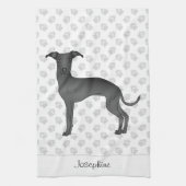 Zwart Italiaans grijnshond met aangepaste naam Theedoek (Verticaal)