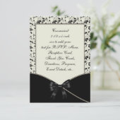 Zwart Ivoor Cream Damask Wedding RSVP Kaart (Staand voorkant)