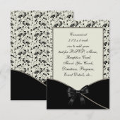 Zwart Ivoor Cream Damask Wedding RSVP Kaart (Voorkant / Achterkant)