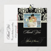 Zwart + Ivoor Damask Dank u foto briefkaarten, Briefkaart (Voorkant / Achterkant)