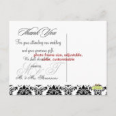 Zwart + Ivoor Damask Dank u foto briefkaarten, Briefkaart (Achterkant)