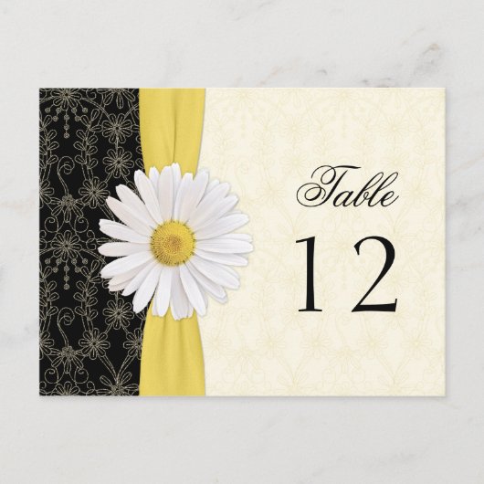 Zwart, Ivoor, Goud, Witte Daisy Trouwtafel Kaart (Voorkant)