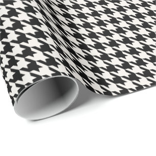 Zwart & Ivoor Houndstooth Patroon Klassiek Cadeaupapier