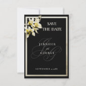Zwart ivoor monogram initialen orchidee Save The D Date (Voorkant)