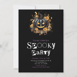 Zwart Jack-O' Lantern Spooky Halloween Party Kaart