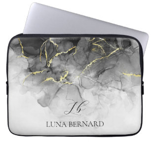 Zwart Jade Waterverf Ink  Laptop Sleeve