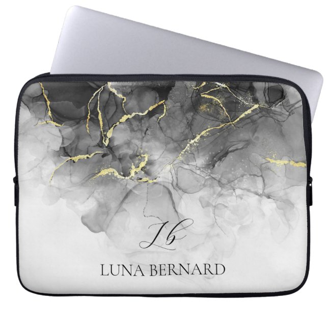 Zwart Jade Waterverf Ink  Laptop Sleeve (Voorkant)