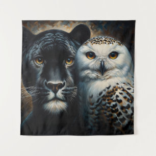 Zwart Jaguar en Sneeuwuil Schilderij Wandkleed