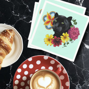 Zwart Jaguar Portret Bloemen Servet