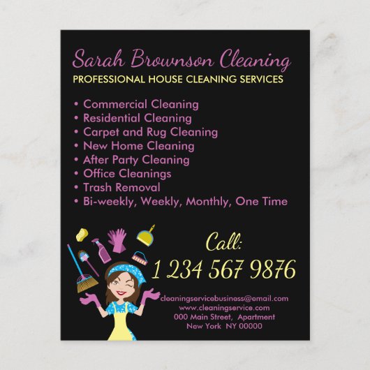 Zwart Janitorial Maid House Cleaning Flyer (Voorkant)