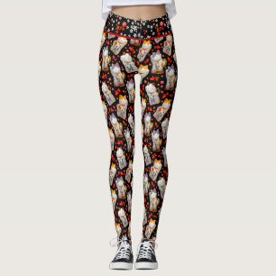 Zwart Japans Maneki Neko Kat Waving Kat Leggings